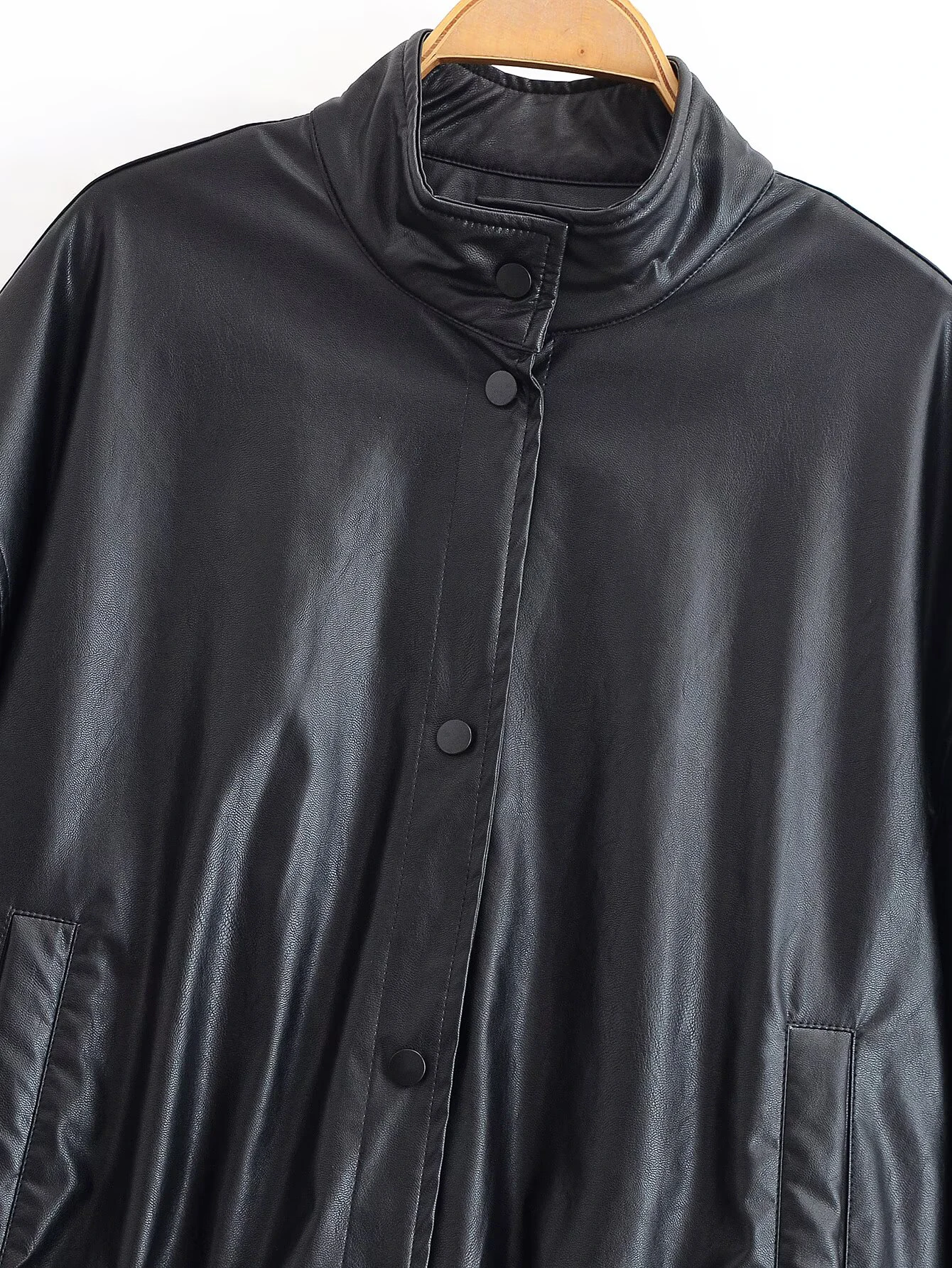 Chaqueta de piloto de piel sintética con cuello levantado y temperamento a la moda para mujer de estilo europeo y americano