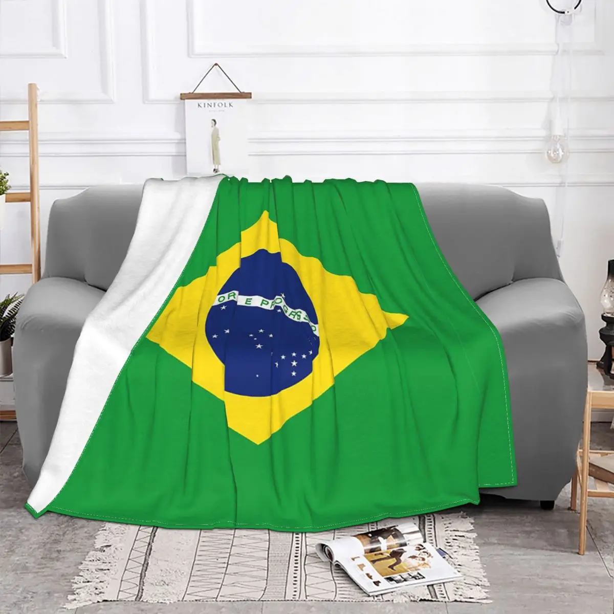 Brazil Flag Blanket Fleece Decoration Portable Super Warm Throw Blanket for Sofa Car Rug Piece