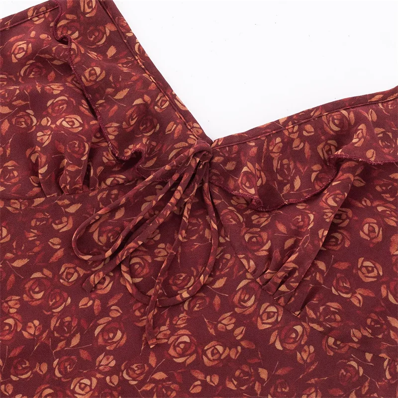 KEANKETIAN 2025 verão novo arco feminino rendas até em camadas com decote em v flor impressão midi vestidos férias vento fino chiffon deslizamento vestido