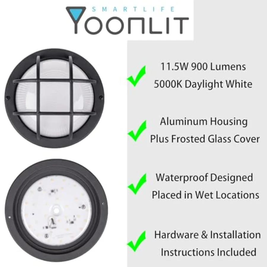 8.0 inch Outdoor LED Bulkhead Light Fixture, Wall or Ceiling Flush Mount Waterproof, for Porch, Basement, Hallway, Balcony, 11.