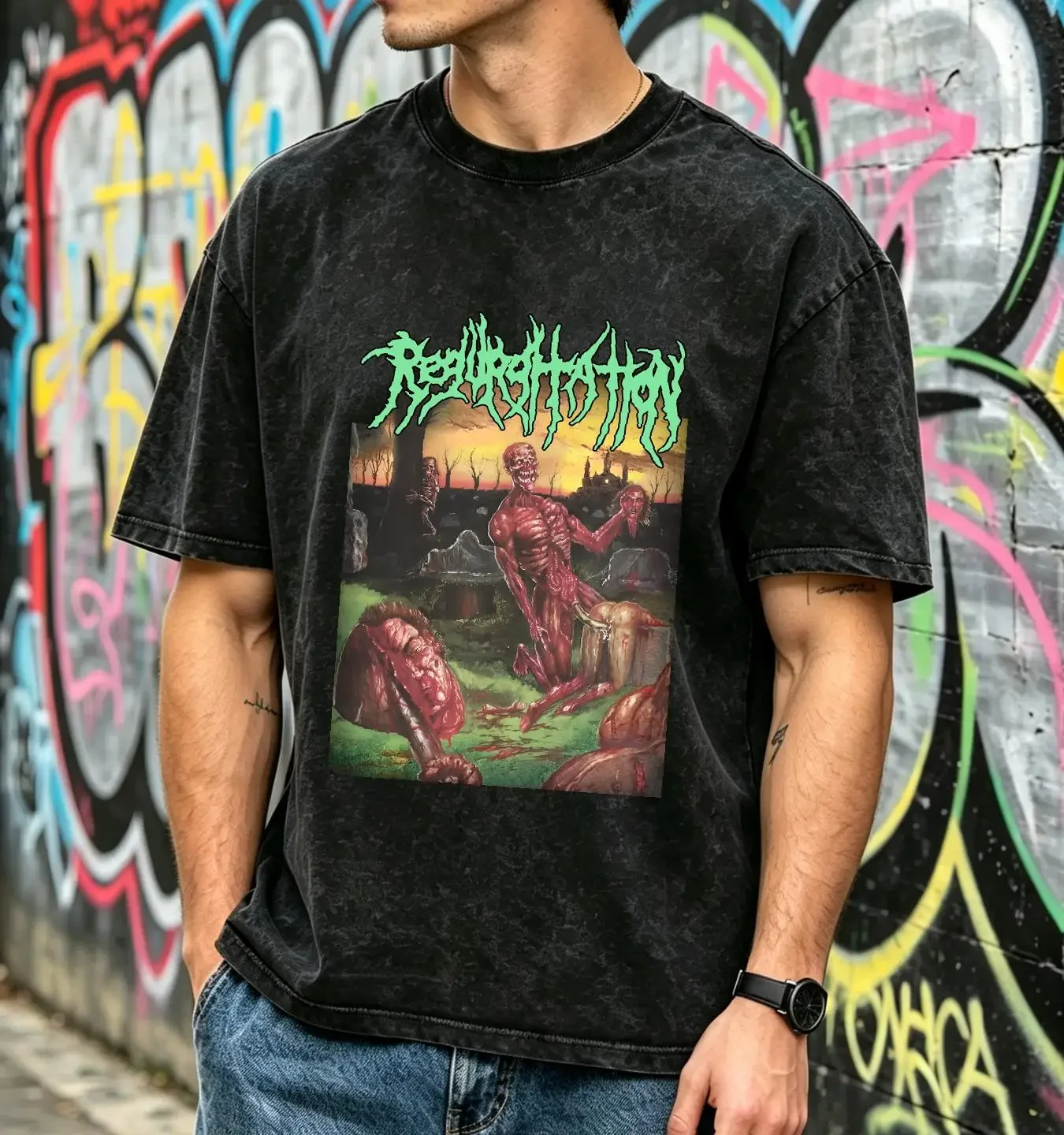 washed T Shirt REGURGITATION LTD ED XL cryptopsy mortician skinless devourment cannibal long or short sleeves vintage Washed