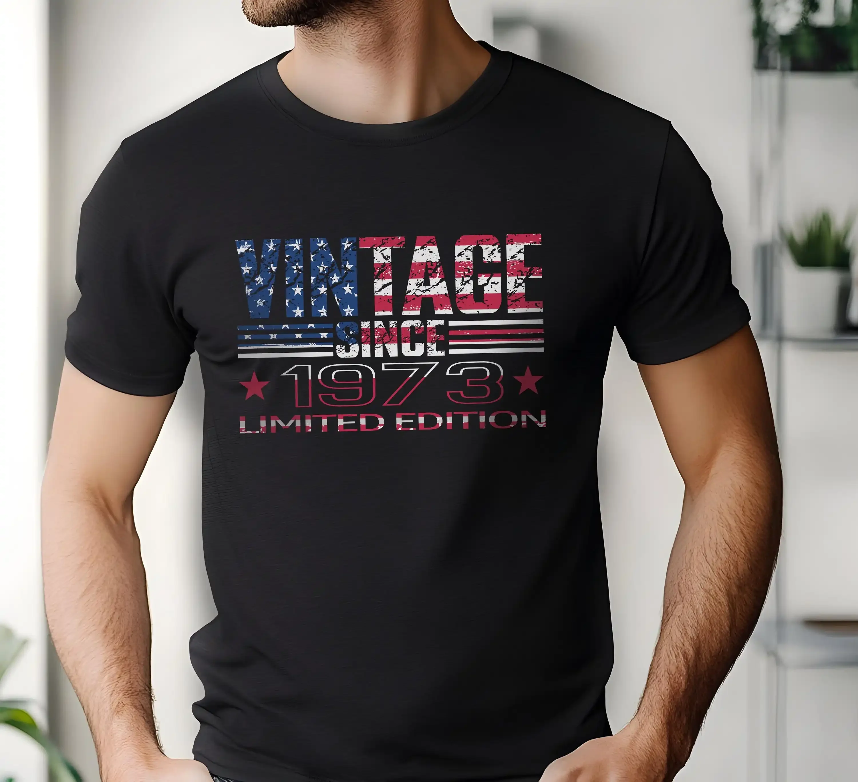 Retro-T-Shirt mit amerikanischer Flagge von 1973, limitierte Auflage zum 50. Geburtstag, patriotisch, aus schwerer Baumwolle
