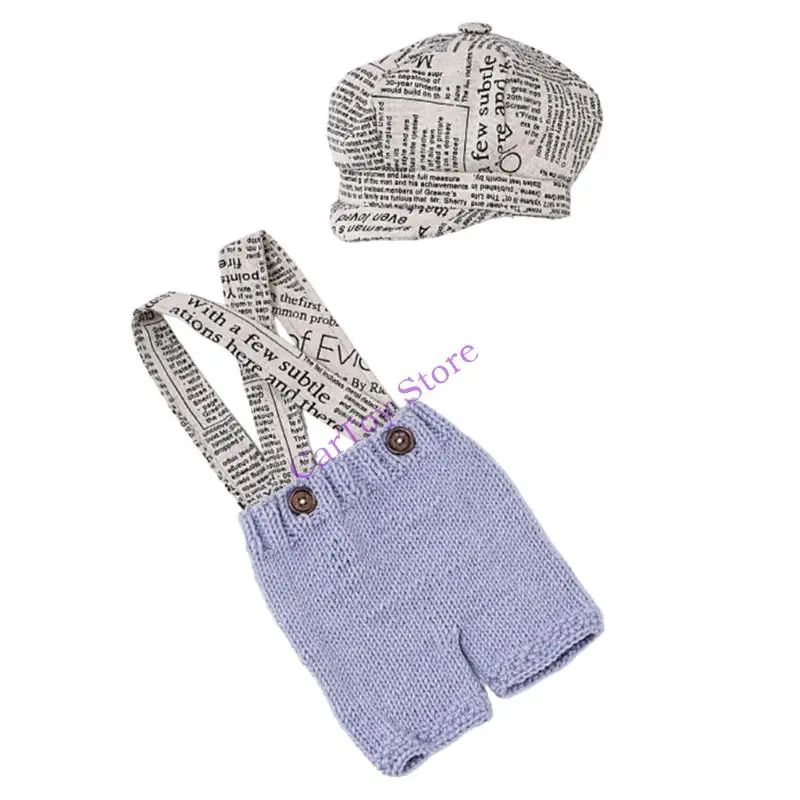 634F Toddlers Photography Props English Letter Newsie Hat Pants Outfit for Newborns