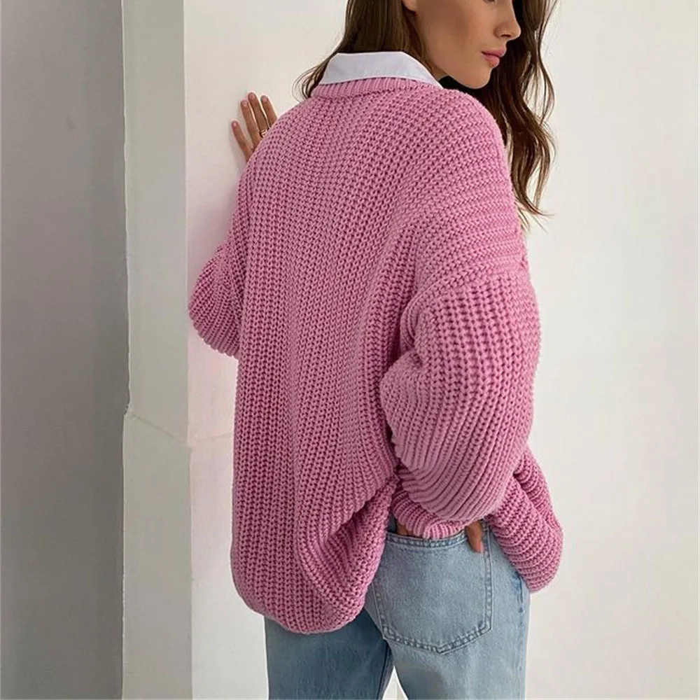 Fashion Solid Color Long Sleeve Knitted Sweater Women 2023 Winter Casual Loose Jumper Korean College Style O-neck Pullovers