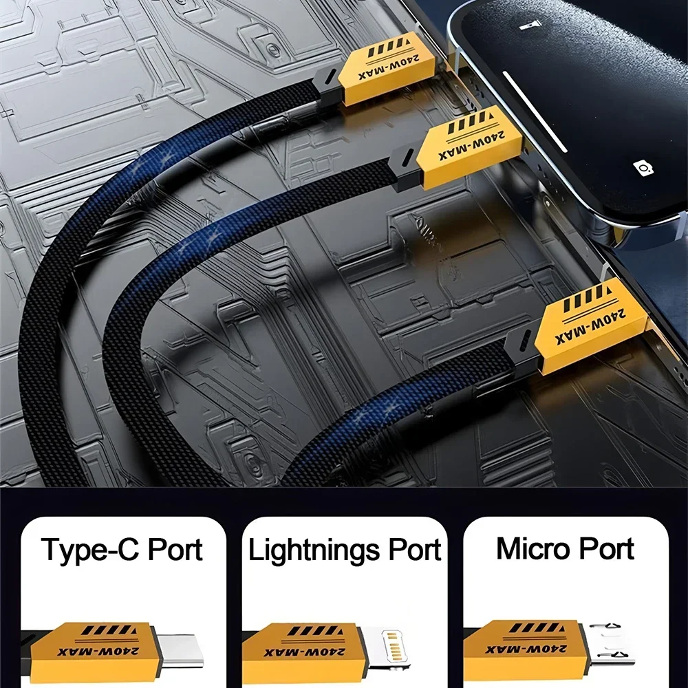 2 في 3 USB كابل شحن سريع 240 واط نايلون مضفر متعدد المنافذ نوع C كابل شاحن الهاتف المحمول الحبل آيفون 16 سامسونج شاومي #2