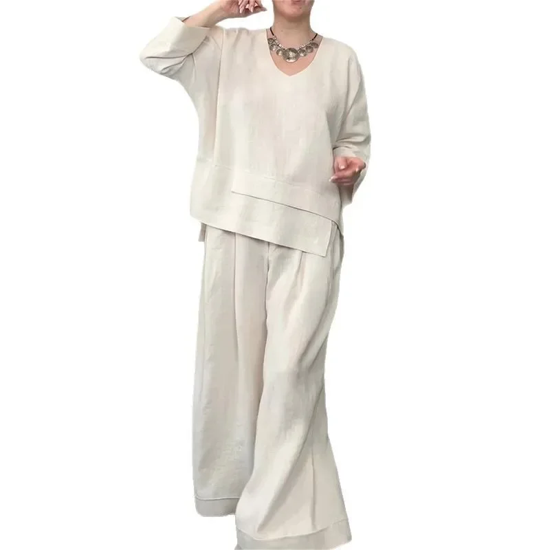women's clothing 2025 summer new V-neck loose large size nine-quarter sleeve top wide-leg trousers two-piece set TR1367