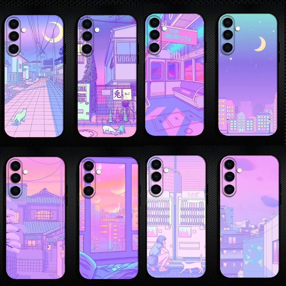 

Aesthetic Vaporwave Phone Case For Samsung Galaxy A73/A72/A71/A70/A53/A52/A51/Others Soft Black Shell