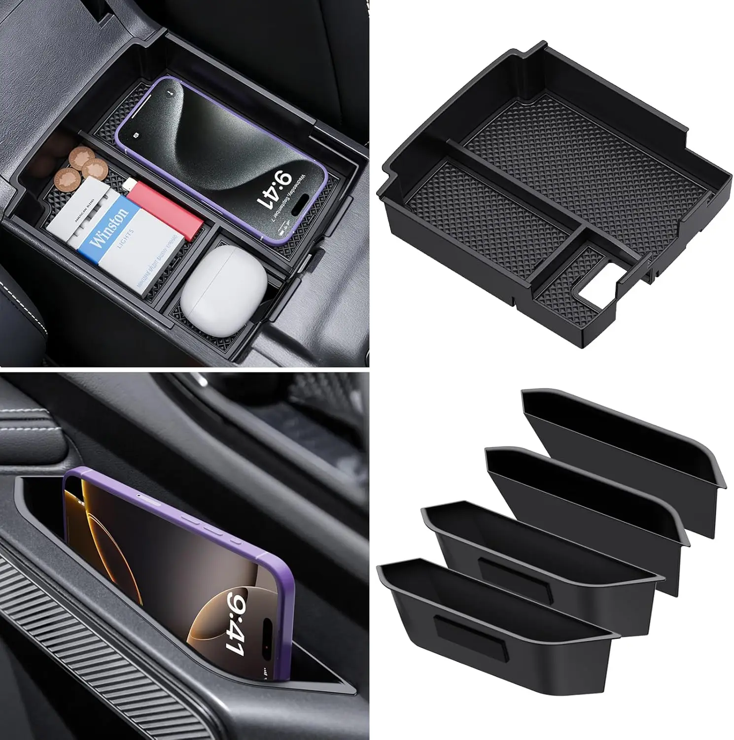

For Ford Bronco 2025 4-Door Car Center Console StorageOrganizer 4PCS Door Grab Handle Pocket Storage Box Trays