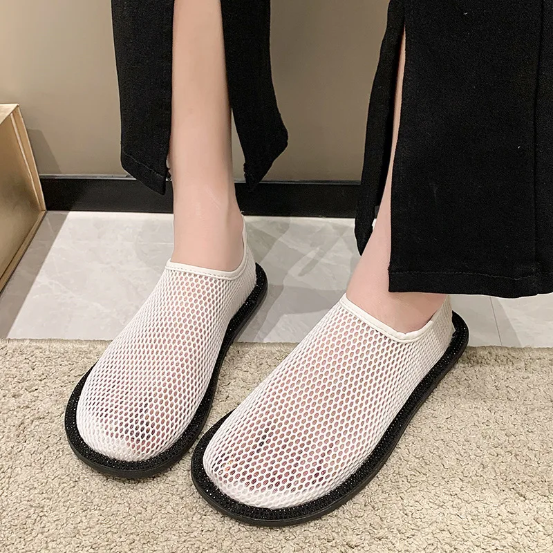 Women Spring Summer Hollow Mesh Breathable Loafers Women Fashion Platform Slip on Casual Sandals Comfort Soft Sole Walking Shoes