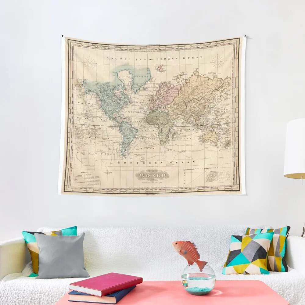 Vintage Map of The World (1823) 2 Tapestry Japanese Room Decor Room Decoration Accessories Wall Art Tapestry