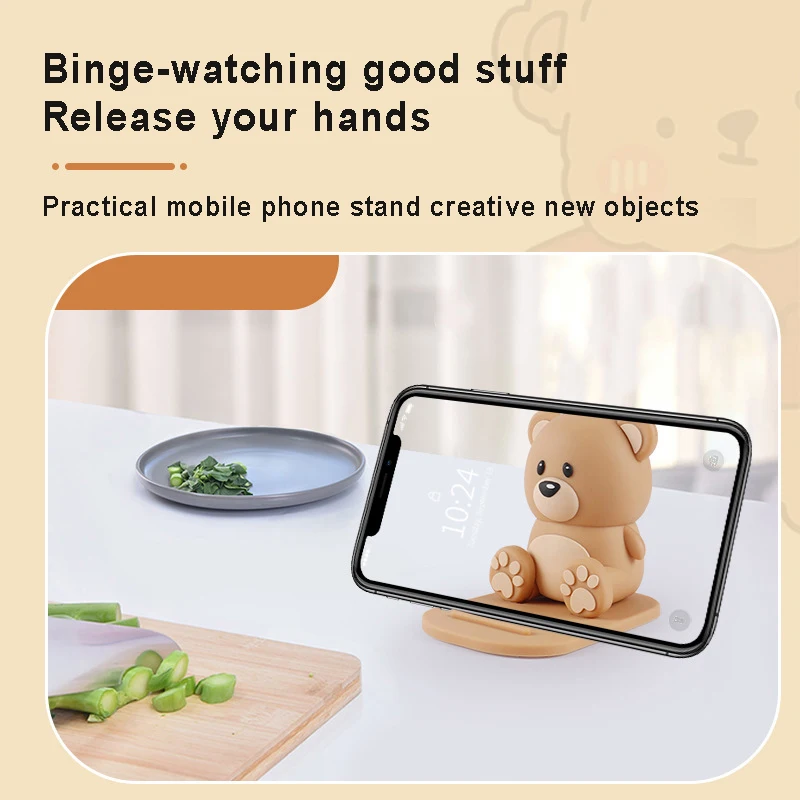 Cute Cartoon Bear Mobile Phone Holder Portable Soft Rubber Creative Phone Stand Personalized Animal Decoration for Tablet Phone