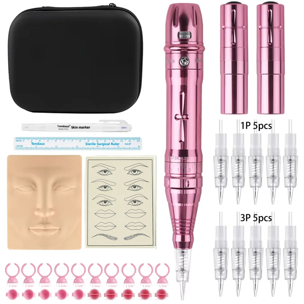 Wireless Permanent Makeup Machine Kit Micropigmentation Microblading Pen Eyebrow Tattoo Kit With 2 Battery 10 Cartridge Needle