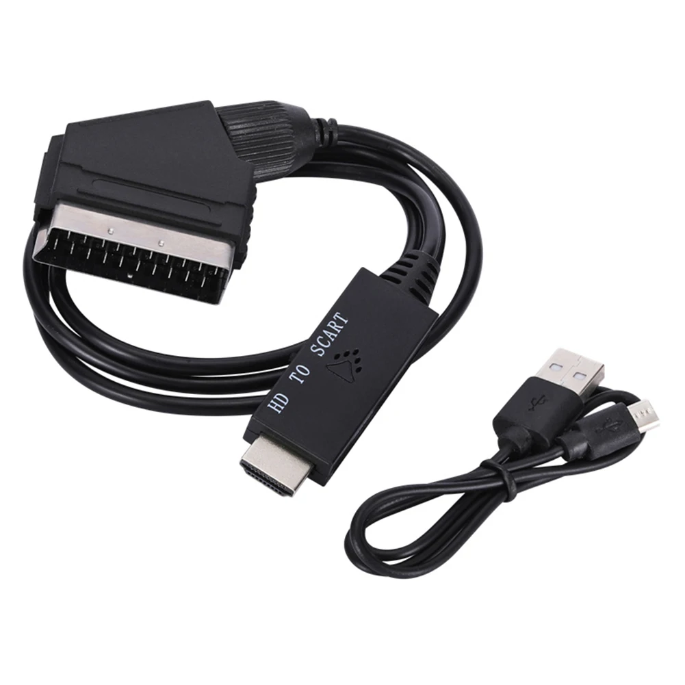 Adapter Cable Low Power Consumption with USB Power Cable HDMI-Compatible To Scart Audio Video Adapter Plug and Play