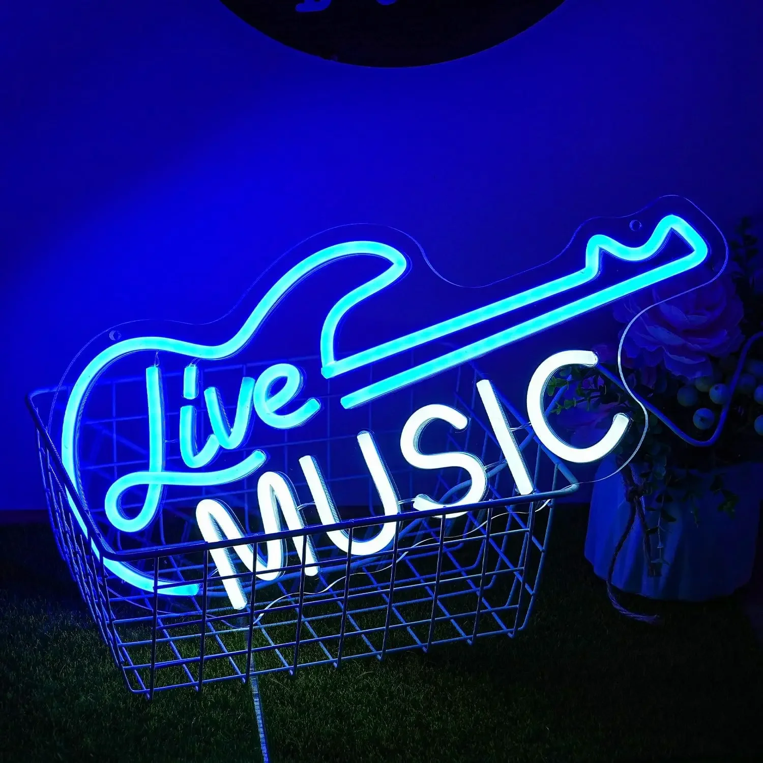 Guitar Neon Sign Blue White Live Music For Wall Decor LED Light Sign Letter Neon Light Art Decorative Light For Music Studio