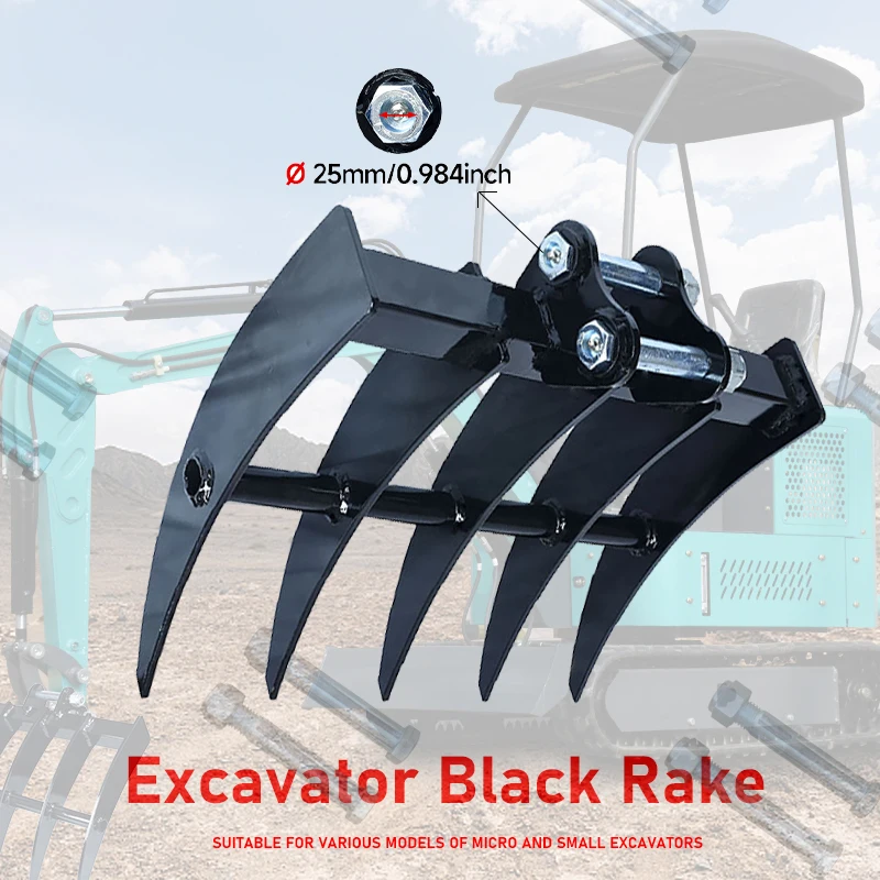 

Мини-экскаваторные грабли, черные стальные грабли с пятью зубьями, измельчитель земли, аксессуар для экскаватора, подходит для экскаватора 0,8-3 тонны, бесплатная доставка