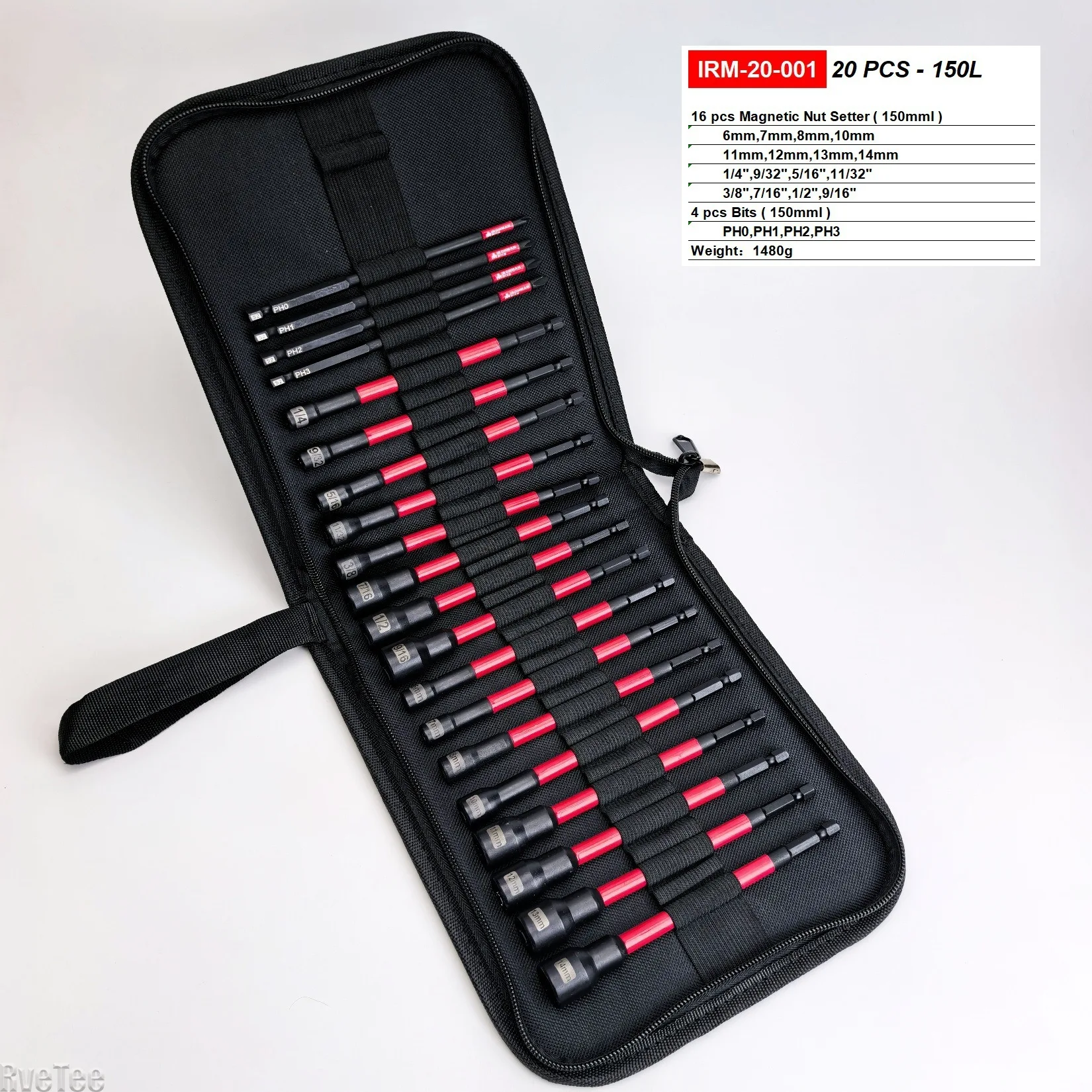 20Pcs S2 Steel Magnetic Extension Bits – 150mm Impact Socket Set with Organizer Bag for Electric Wrench