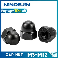 NINDEJIN 6-80pcs Acorn Cap Nut M3 M4 M5 M6 M8 M10 M12 Black Carbon Steel Dome Nut Cover Cap Nuts DIN1587