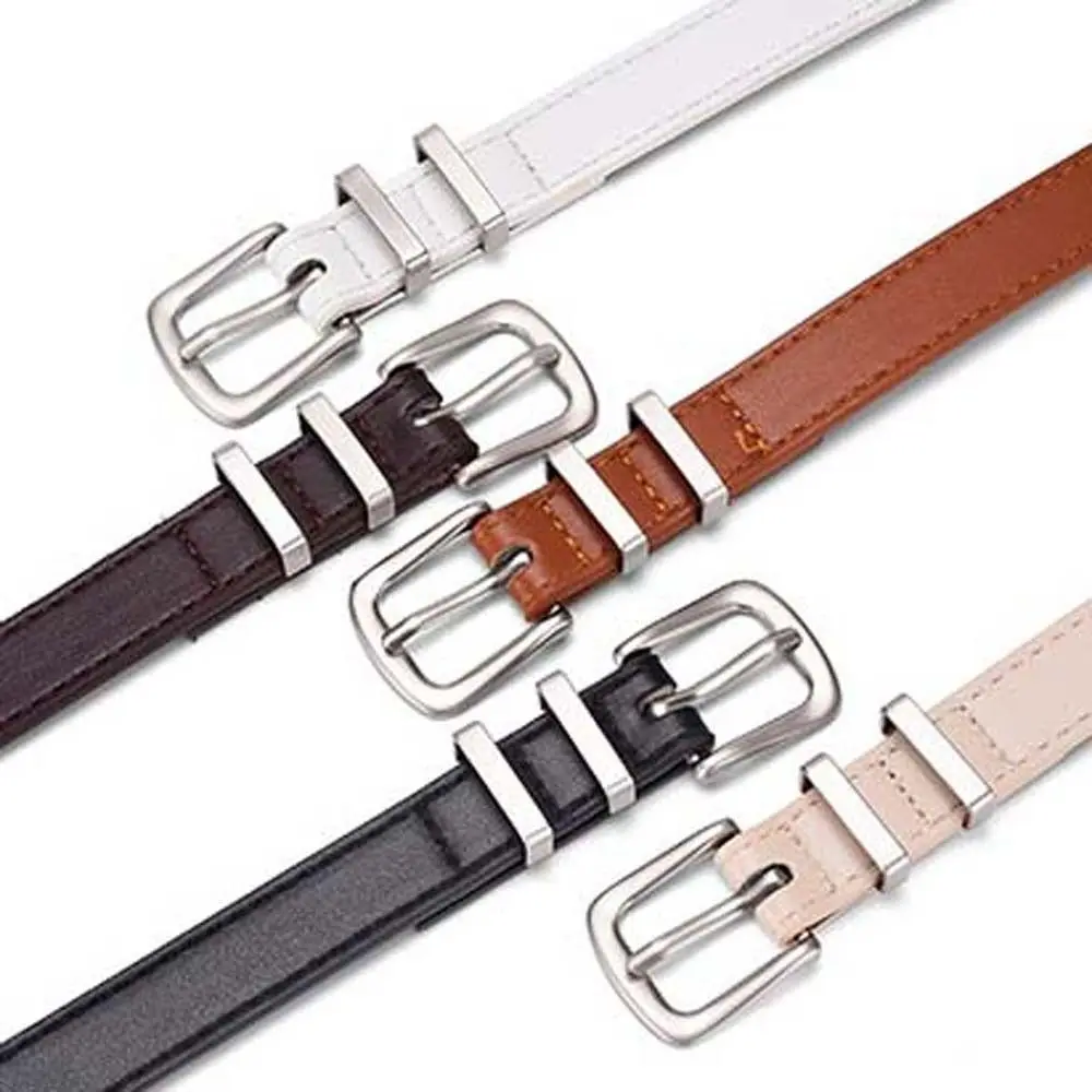 

Adjustable Metal Buckle PU Leather Belt Y2k Style Slim Side Thin Waist Belt All-match Simple Korean Waistband Daily