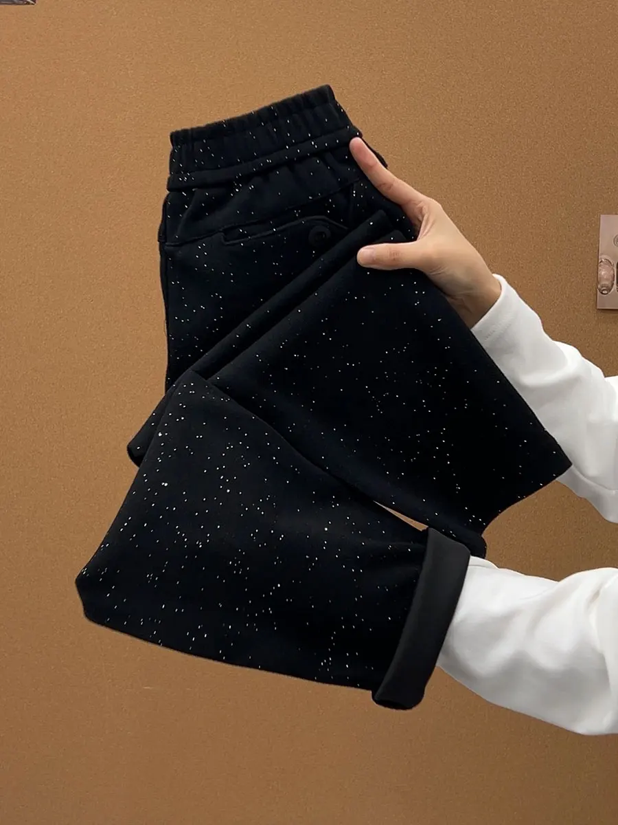 

iny Sequin Galaxy Print Elastic Waist Casual Pants Thiened Long 9cm Harlan Pants Casual Sle Cotton Blend Fabric
