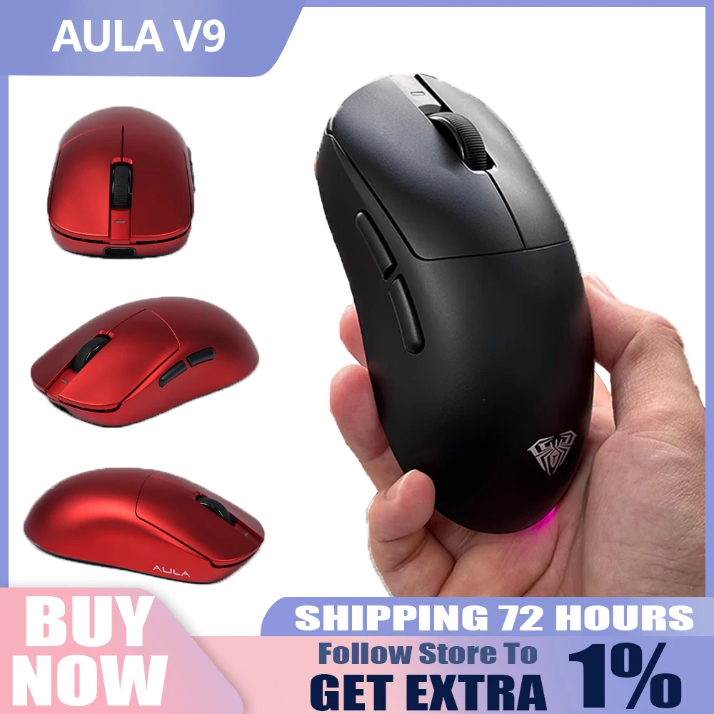 

Новая игровая мышь AULA V9, беспроводной трехрежимный датчик PAW3950, 42000 точек на дюйм, RGB, легкая, эргономичная, для большого портативного ПК, киберспортивных игр