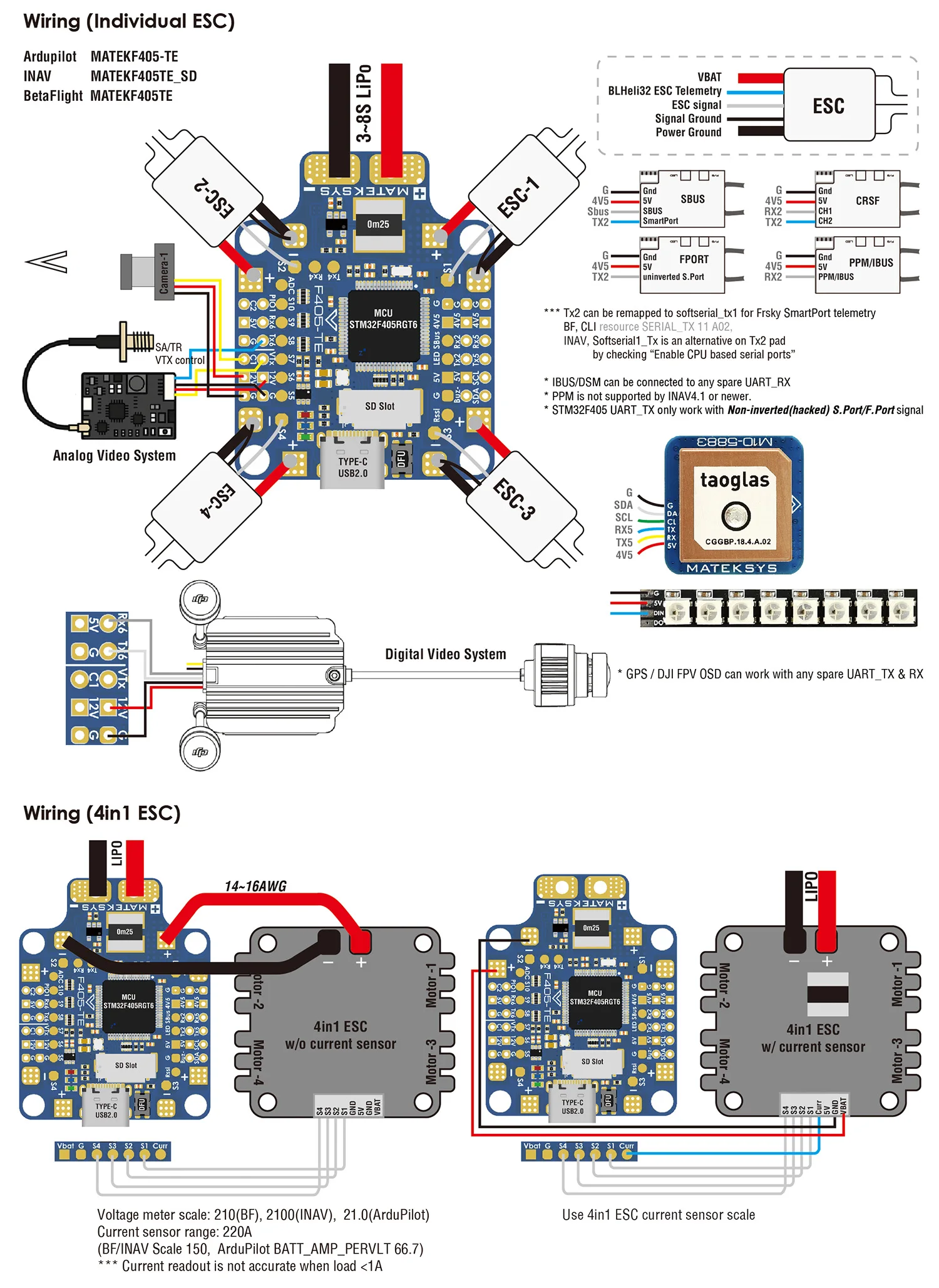 Matek MATEKSYS F405-TE F405 STM32F405RGT6 Flight Controller Built-in OSD SD Slot For RC Drone F405-SE Updated Version