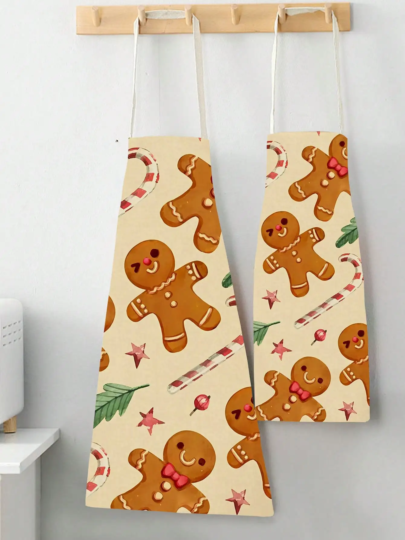 1pc Christmas Tree and Gingerbread Man Bib Merry Christmas Holiday Decoration Linen Sleeveless Home Cooking Baking Apron