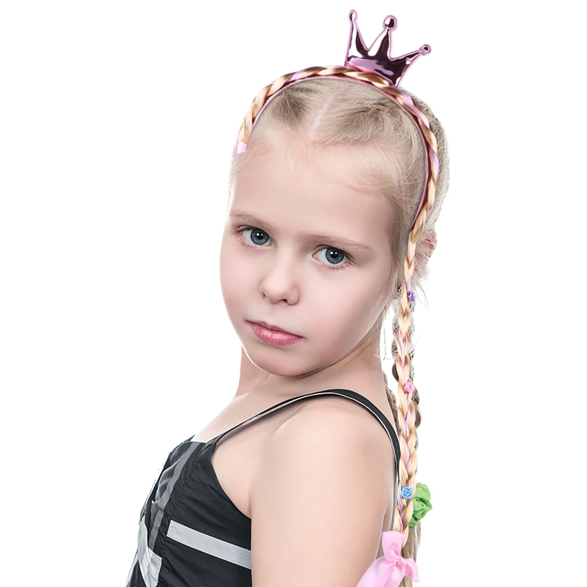 

1pc Princess Crown Hair Accessories 50cm Kids Headbands Braid Decorations Party Stage Costume ColorfulRed Random Flowers