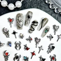 10PCS 3D Light Luxury Alloy Cross Heart Nail Charms with Shinny Glass Rhinestones Dark style Nail Art Decoration DIY Nail Crafts