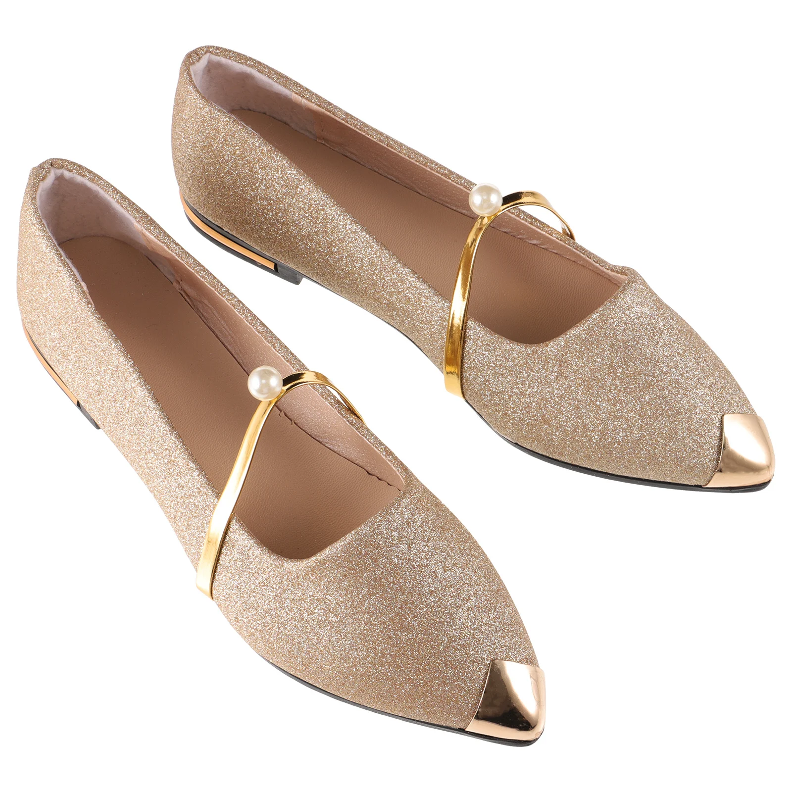 

1Pair Elegant Pearl Flat Nude Non-Slip Pointed Toe Woman Single Shoes For Wedding Party Work Daily Wear Flat Shoes