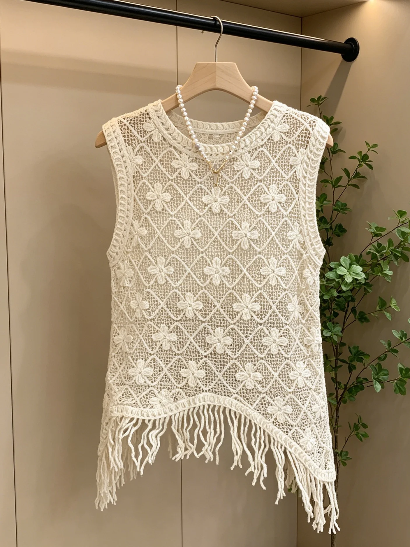 

Bohemian Style Women's Oversized Hollow out Tank Top with Tassel Trim Outerwear Summer 2026 Commute Style Casual Top