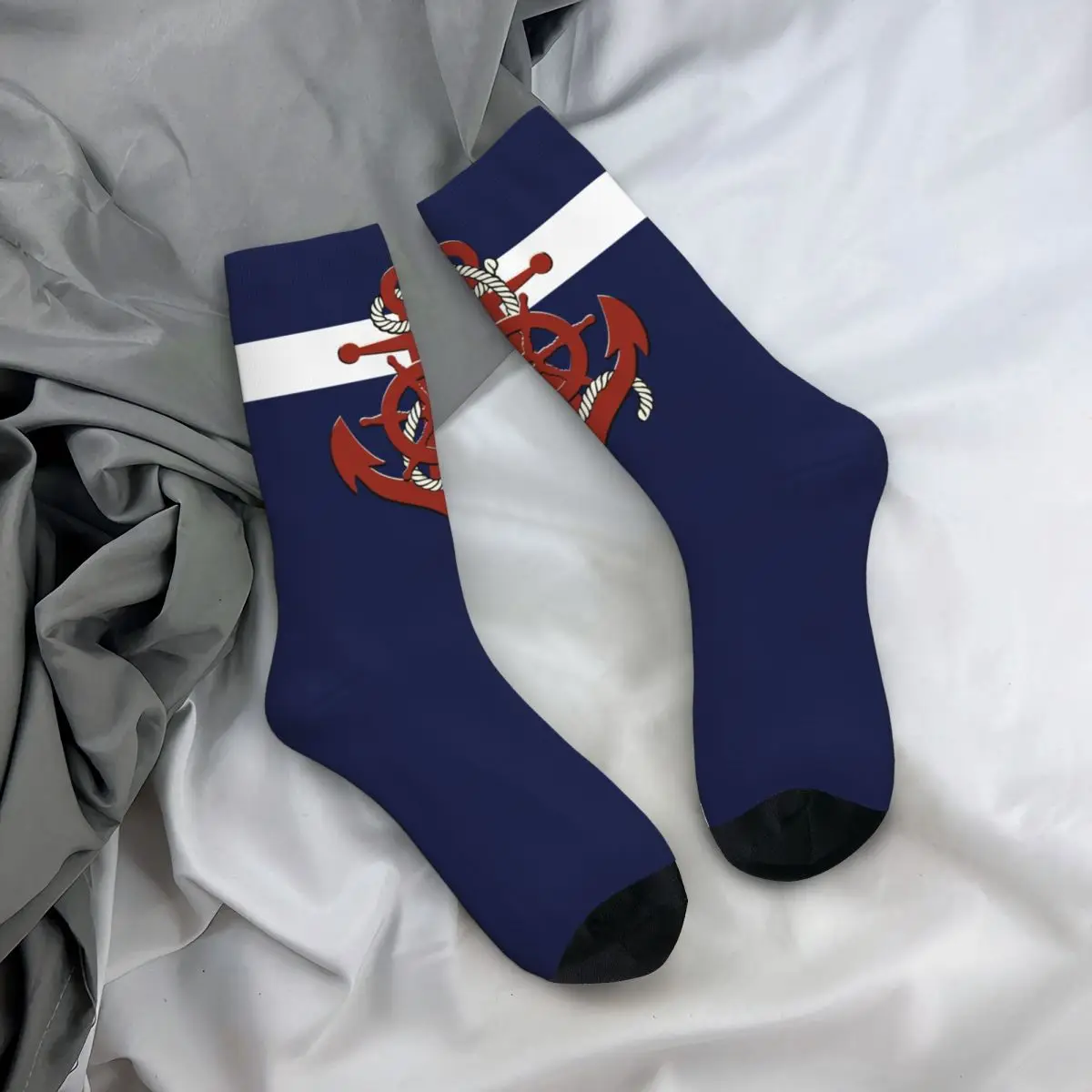 Winter Warm Casual Unisex Nautical Ship's Wheel Anchor Navy Blue Socks Non-slip Sports Socks