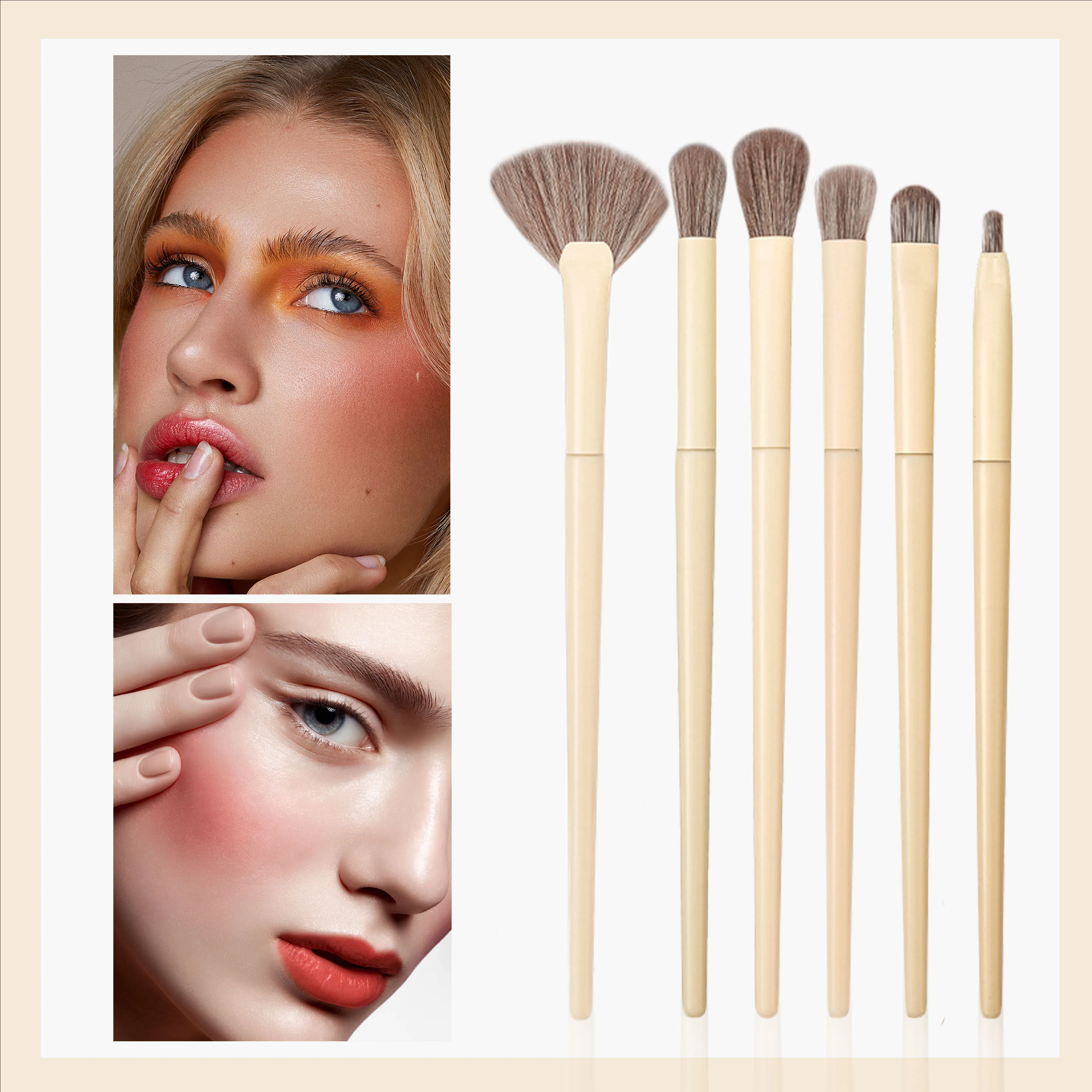 

Набор кремовых кистей для макияжа 10, пудра, румяна, тени для век, глянцевая мягкая кисть, подходит для начинающих