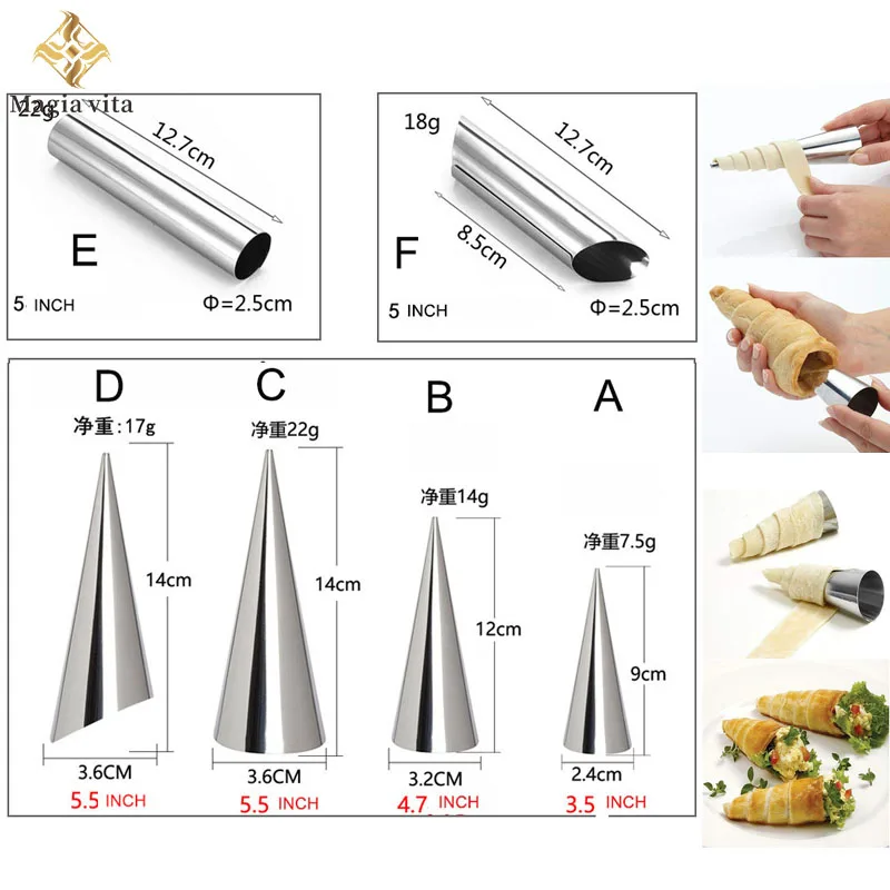 

6PCS Conical Tube Cone Roll Moulds Spiral Croissants Tubes Molds Cream Horn Mould Pastry Mold Cookie Dessert Kitchen Baking Tool