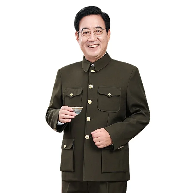 Mao Suit Zhongshan Sets Men Traditional Chinese Tang Costume Multiple Pockets Jacket Pants Mao Zedong Suits Gifts for Men Dad