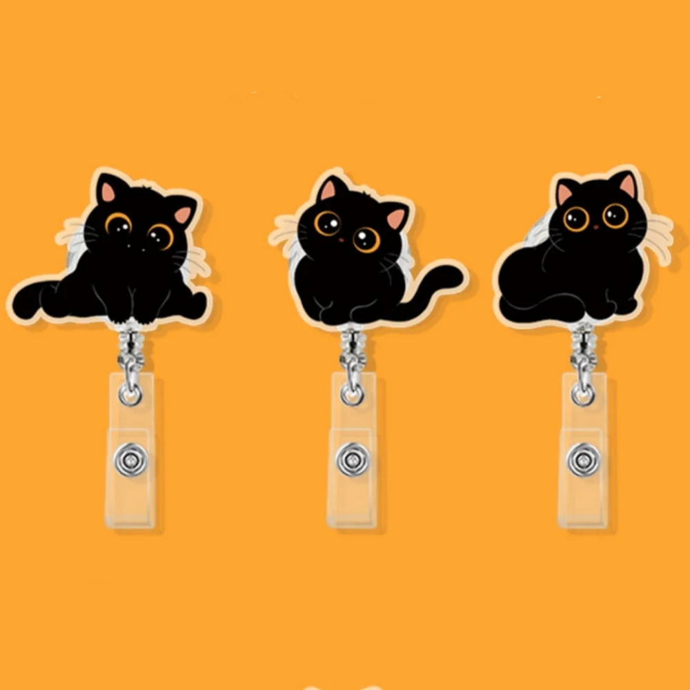 Black Cat Acrylic Badge Holder Animal Retractable Badge Reel Nurse Doctor Office Use Clip ID Card Holder Badge Reel Gifts