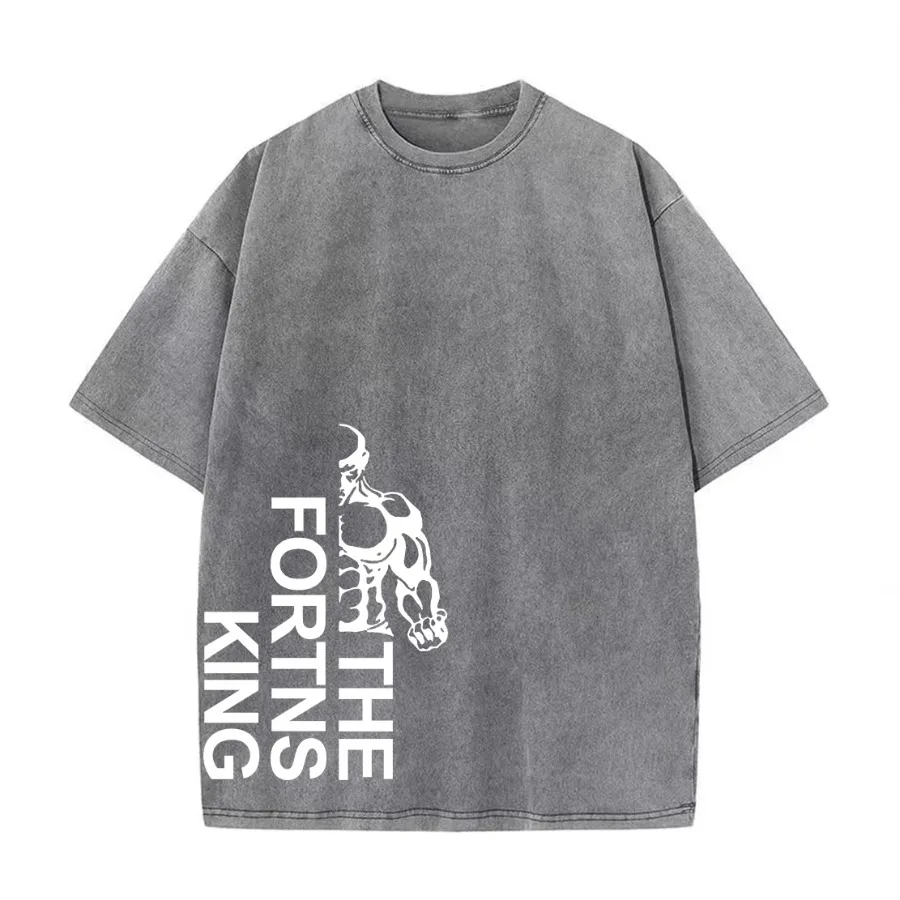 Otoño nuevo estampado de los hombres retro desgastado lavado Camiseta de algodón suelta moda urbana casual versión de desplazamiento