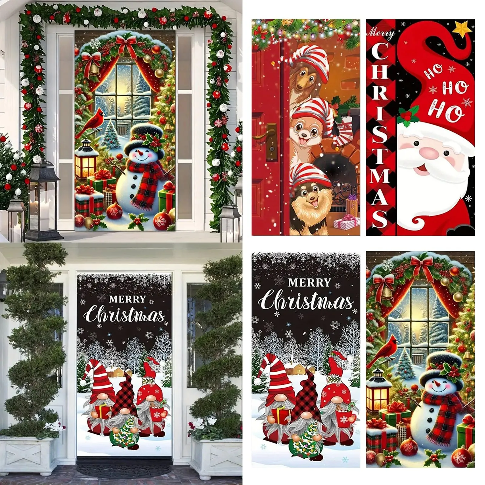 Christmas Door Curtain Christmas Photo Background Cloth New Year Atmosphere Decoration Hanging Cloth Home Decor 90 * 180cm