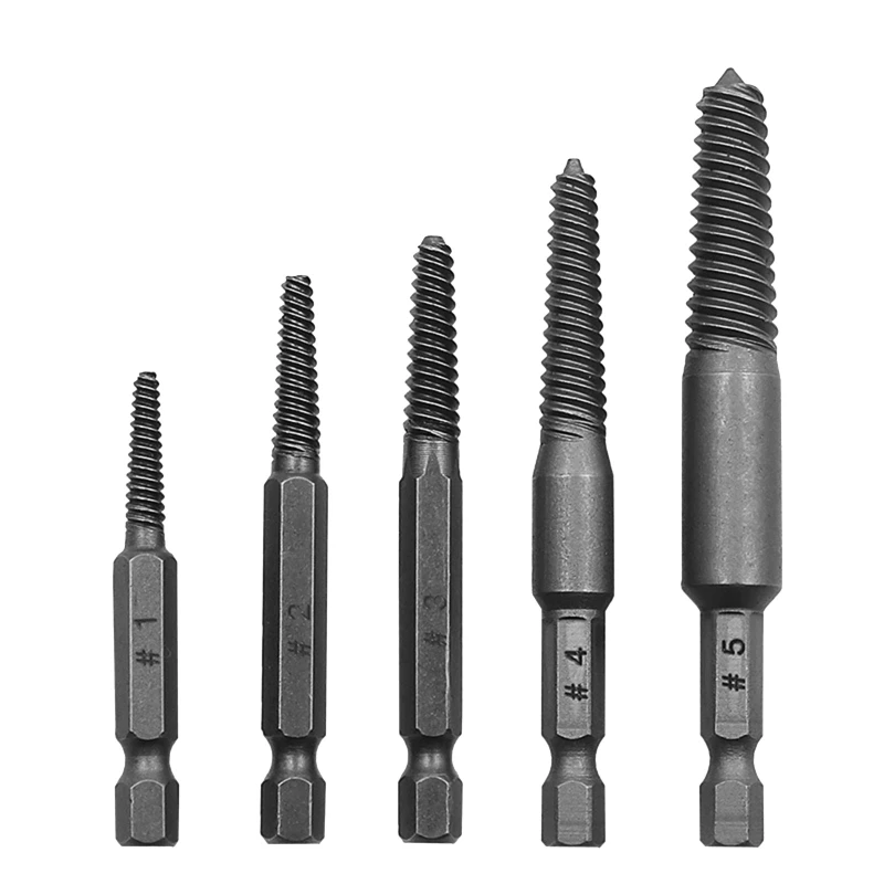 5 Pieces Hex Shank Broken Screwdriver Extractor Set Portable Spiral Flute Bolt Extractor Set for Removing Stripped Screw