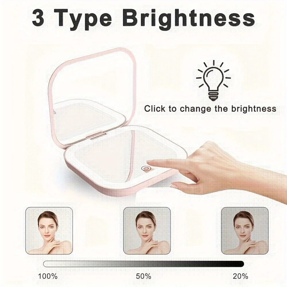 Mini Portable Folding Makeup Mirror Led Lights Magnifying Compact Pocket Travel Aesthetic Vanity Mirrors Make Up Tools