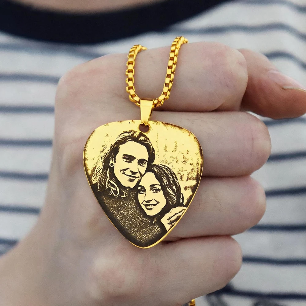 Customized Couple Picture Pendant Necklace Personalized Engrave Photos Chain Stainless Steel Jewelry Birhday Gift For him Her view 5