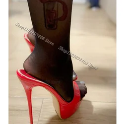 Rote Plattform Stiletto Open Toe Hausschuhe solide Lack leder Mode britischen Stil Frauen lässig sexy Hausschuhe Zapatos Para Mujere