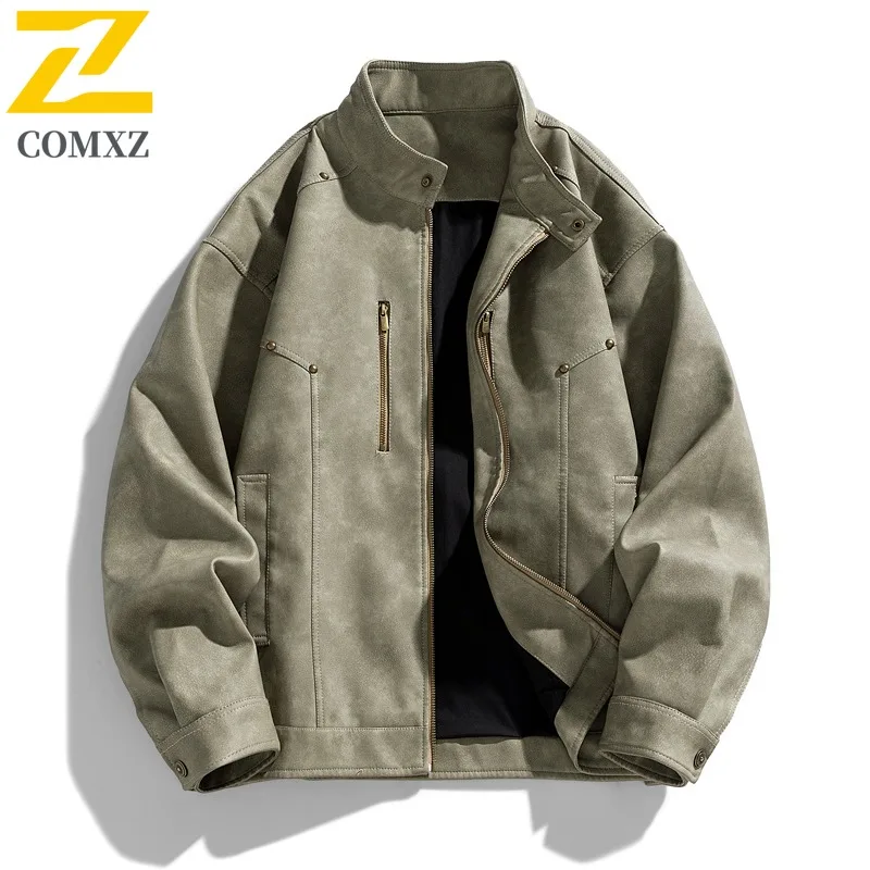 

COMXZ ретро куртки 2025, универсальная легкая альпинистская рабочая ветровка, устойчивая к царапинам пальто из искусственной кожи, мужская одежда
