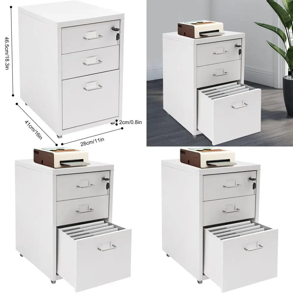 

Стальной вертикальный шкаф для документов с замком - 3 ящика, передвижной, для домашнего офиса, для форматов Letter, Legal, A4, F4, подходит для документов