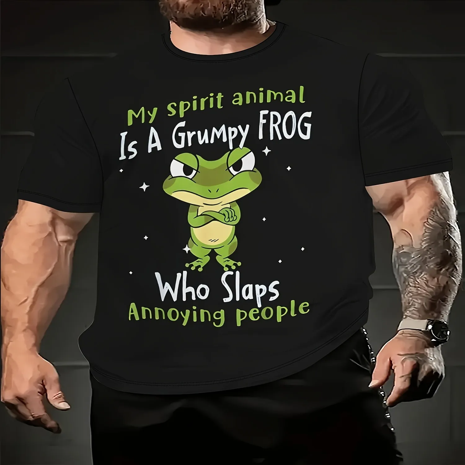 My Spirit Animal Is an Irritable Frog, a Plus-Size Men'S Casual Sports Short-Sleeve T-Shirt, Plus Size Retro Graphic Shirt, Holiday Tshirt
