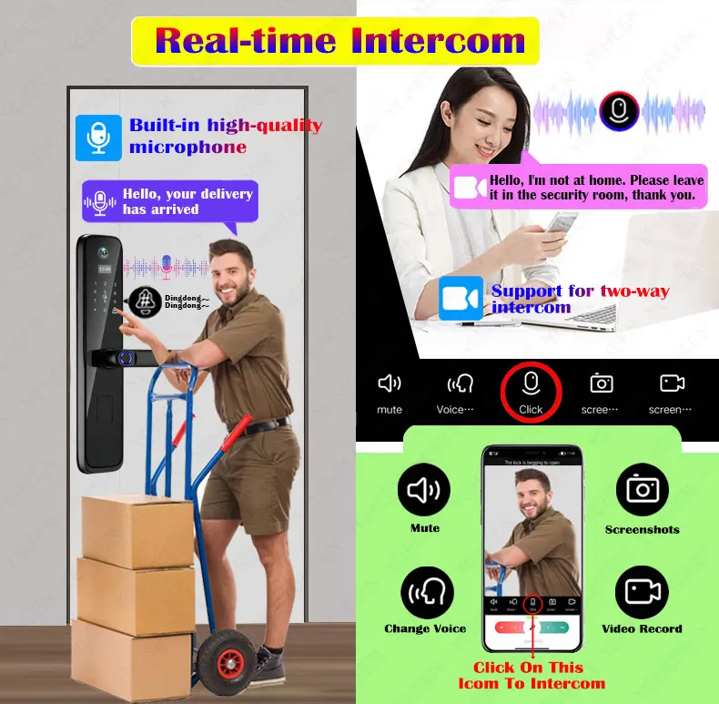 صوت حلقة جرس الباب عين القط مفتاح قفل ذكي بصمة واي فاي قفل الباب الرقمي سلامة شقة المنزل