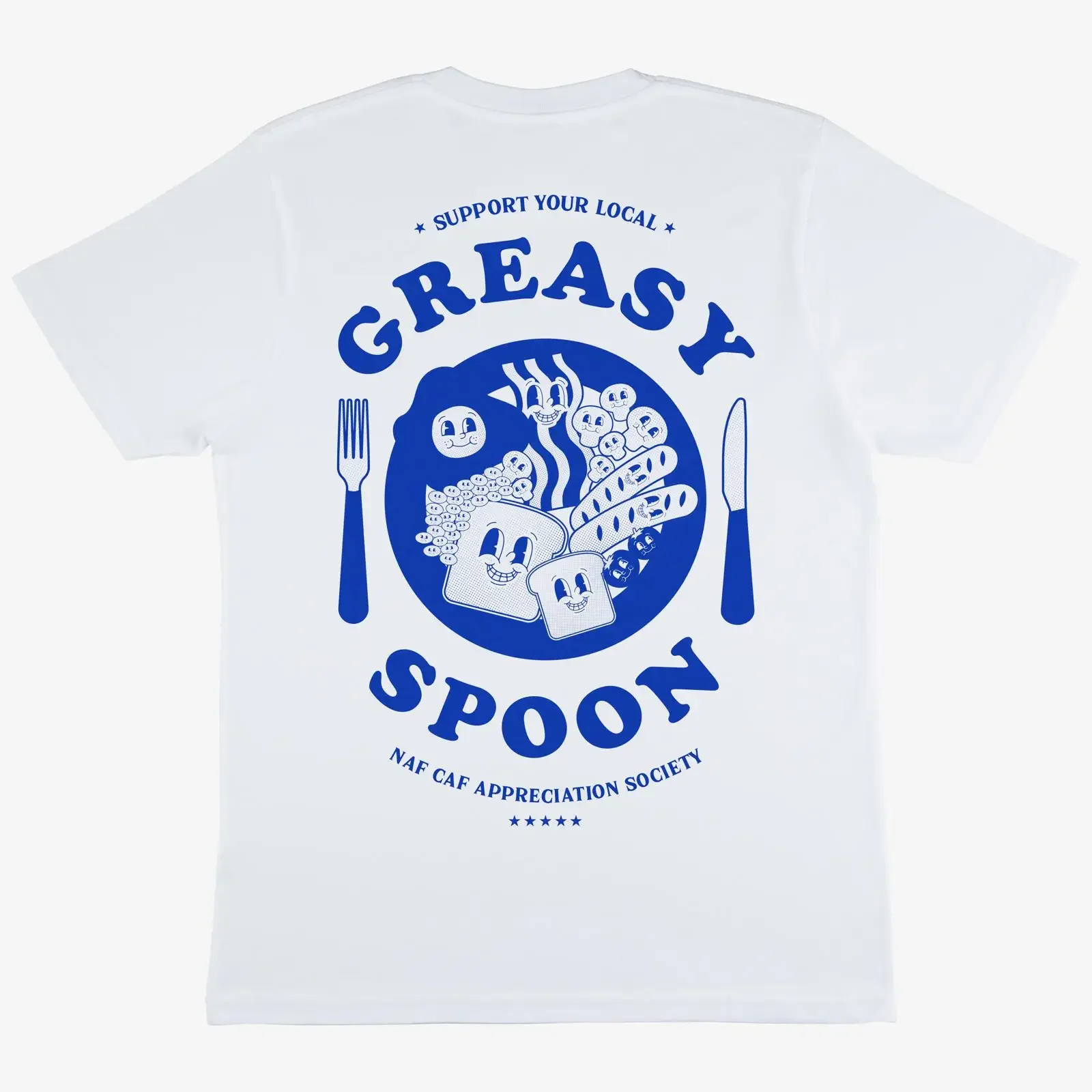 Support Your Local Greasy Spoon Breakfast T Shirt in White vintage Washed Comfortable fashion Casual designer clothes homme