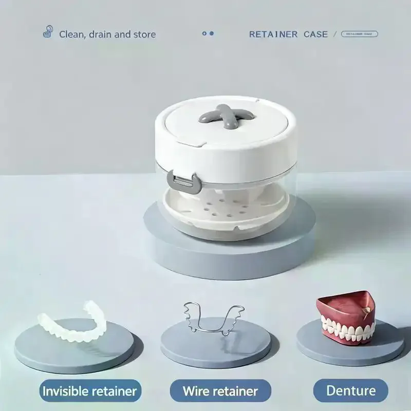 3 In 1  Retainer Storage Box Food Grade Draining Cleaning Case for Brace Aligner Denture Home Use