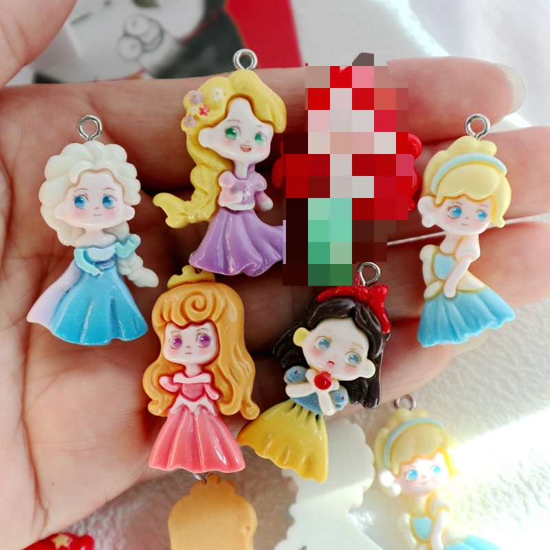 

10PCS Cartoon Character Princess Resin Pendant White Snow Mermaid Charm Cute DIY Necklace Bracelet Earrings Keychain Accessories