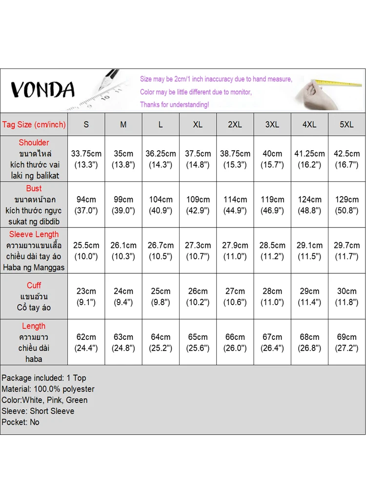 VONDA Fashion Blouse Summer White Shirts 2025 Women Lapel Short Sleeve Lace Elegant Office Lady Tops Casual Loose Blusas Femme