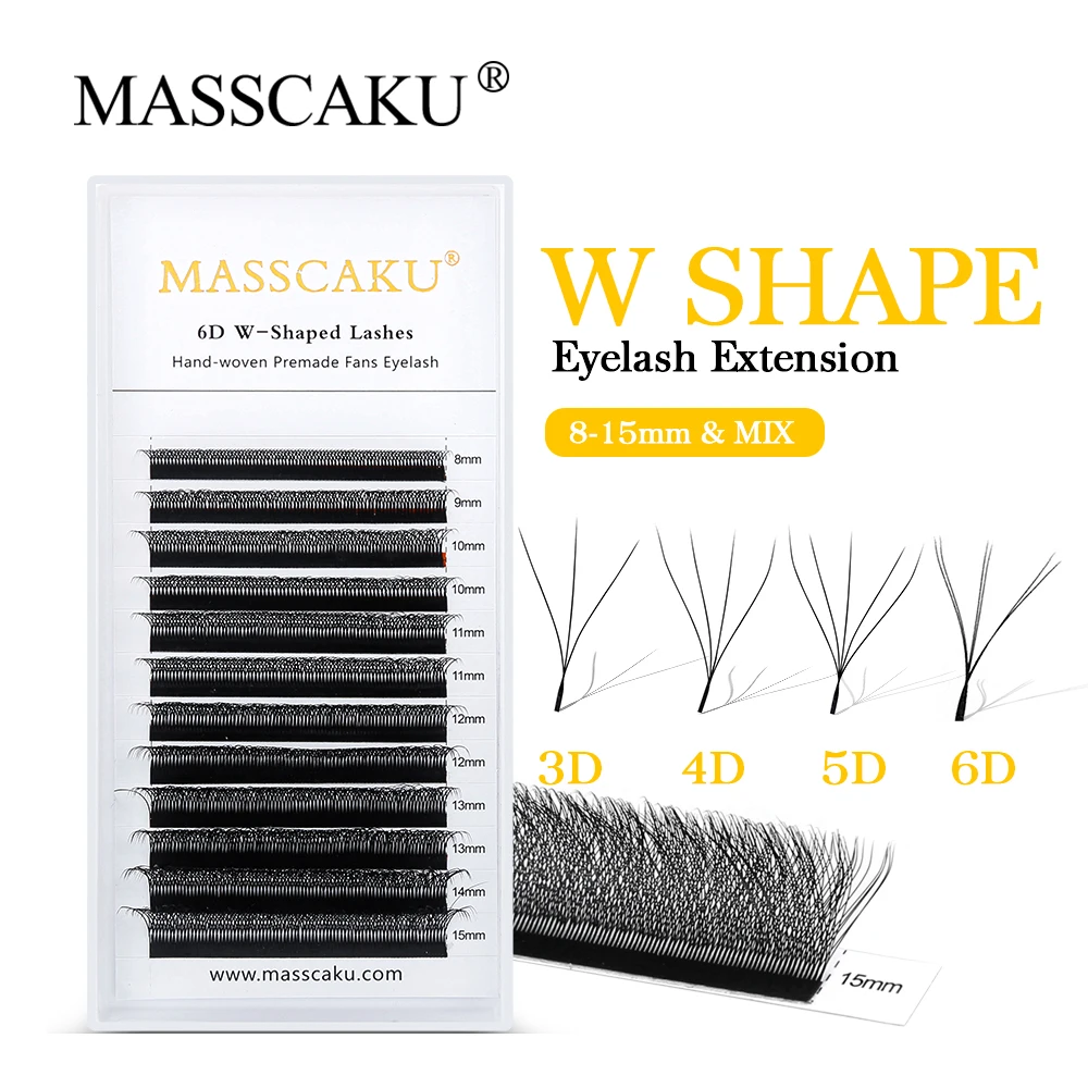 

MASSCAKU Flower 3D W Shape Wispy Eyelash Extension Premade Individual Volume Fans Natural Soft Faux Mink False W-shaped Cilia